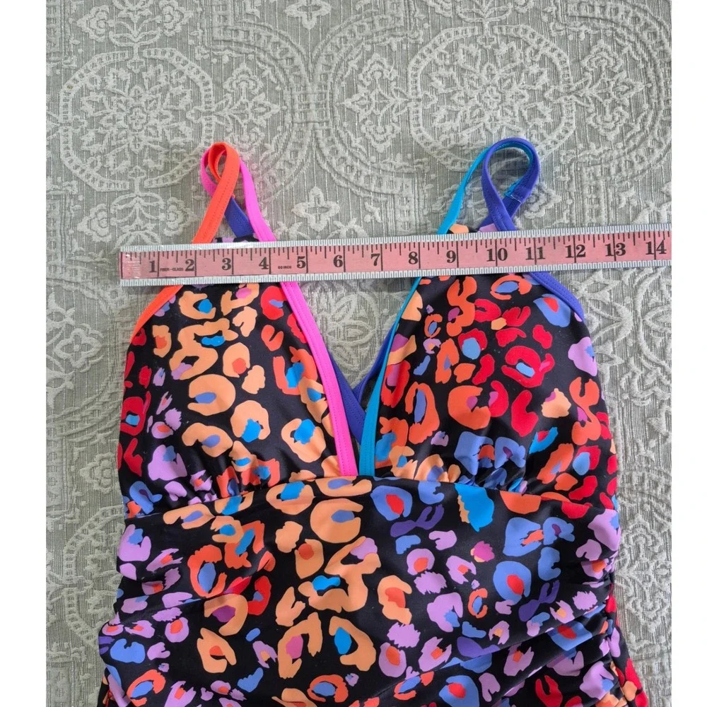 Popvil Womens Multicolor Leopard Print One Piece Swimsuit NWT Size L - Picture 4 of 7